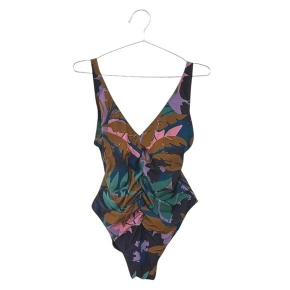 SHADE & SHORE One Piece Swimsuit Large Plunge V-Neck Ruched Beach Vacation Ready